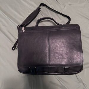 Black Leather David Kind & Co Men's Expandable Briefcase Messenger Bag